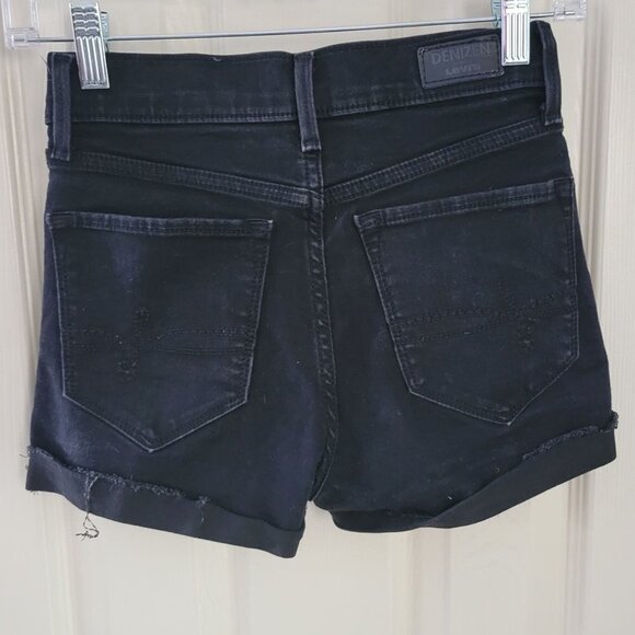Levi's Denizen Junior Sz 3 Black High-Rise Shortie Cuffed Stretch Denim Shorts - Picture 8 of 8